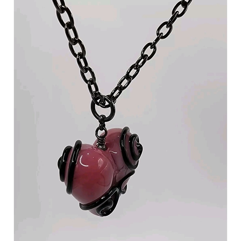 Pink Artisan Glass Heart Swirl Pendant Padlock Key Valentines Day Vintage Goth - Picture 6 of 16
